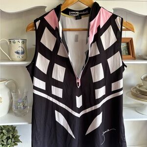 Jamie Sadock Black and White Graphic Sleeveless Polo